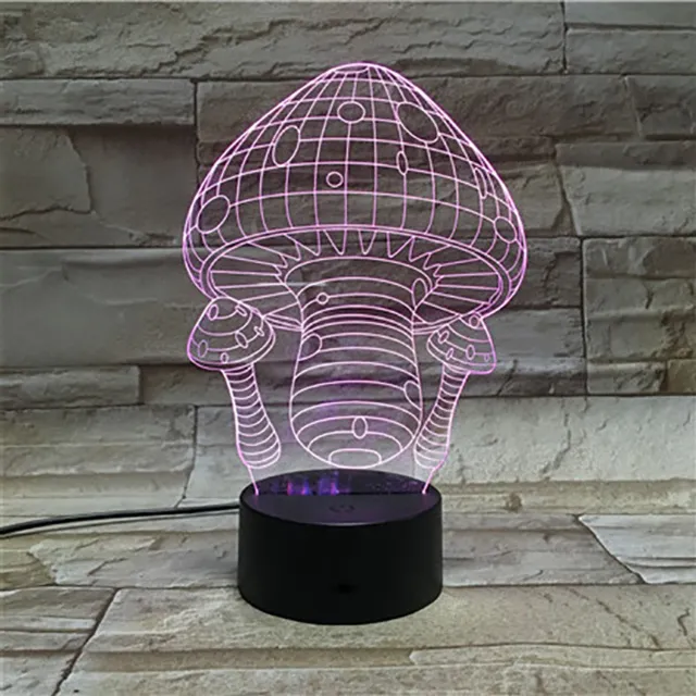 MC Living 3D Led Lamp Met Gravering - RGB 7 Kleuren - Paddestoelen