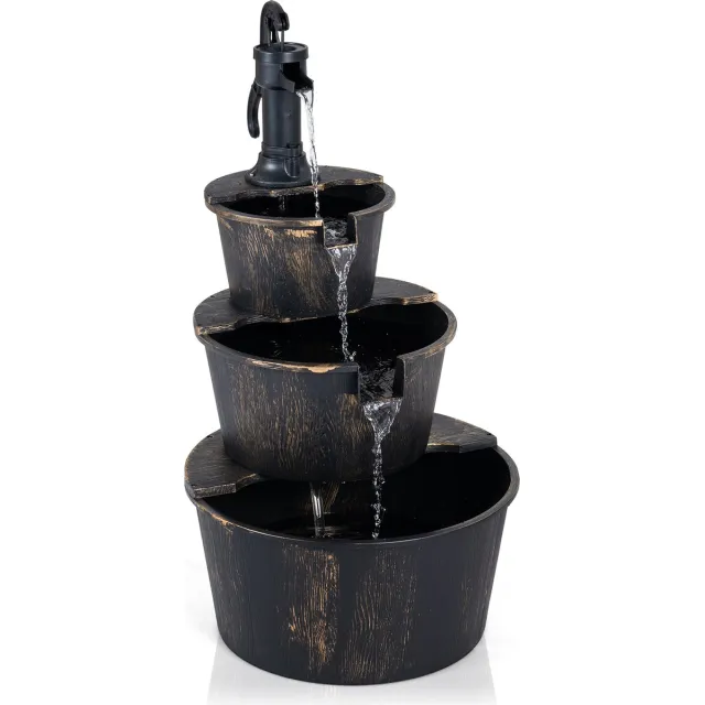 Costway Tuinfontein met pomp, 3-traps fontein PP, vintage bruin Antiek brons