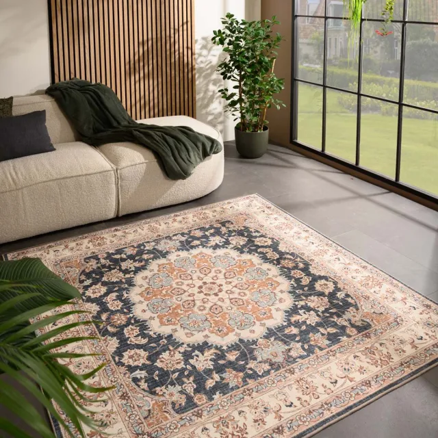 Heritaged Vintage buitenkleed vierkant - Valenca Nova goud/blauw 160x160