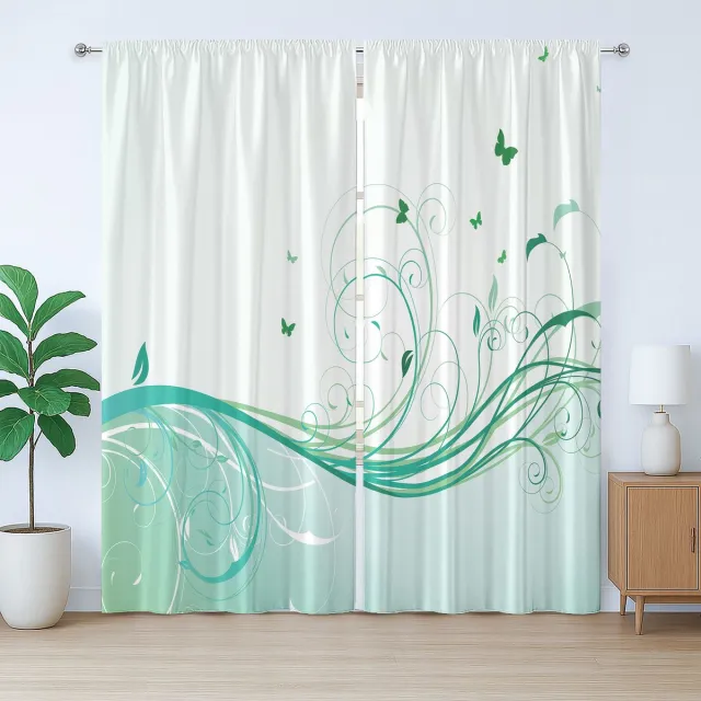 ABAKUHAUS Victoriaans rustiek gordijn, gebogen lijnen, golvend bloemenpatroon, met lussen en haken , 280 x 225 cm, lichtgroen/mintgroen