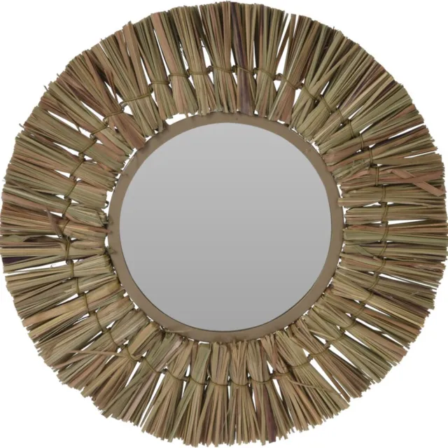 Home & Styling Wandspiegel Raffia - frame kleur naturel - Dia 30 cm - met brede lijst - gang/badkamer/slaapkamer spiegels