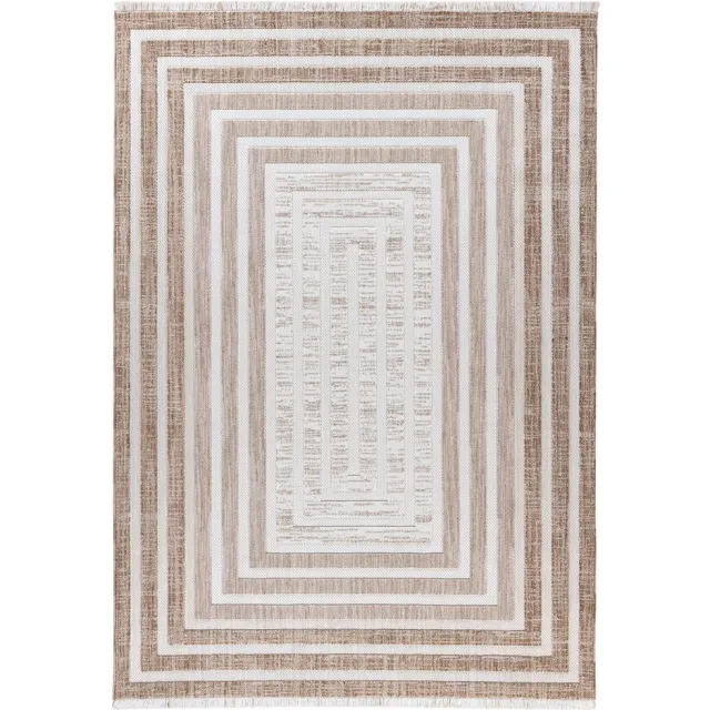 Padiro design laagpolig vloerkleed 80 x 150 cm - lichtbeige - modern geometrisch patroon - voor vloerverwarming - van polyester en katoen