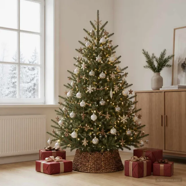 vidaXL Kerstboomkraag Rond Bruin Dia. 75 x 25 cm Waterhyacint
