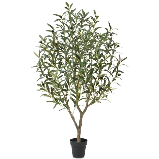 VeriNatural Kunst Olijfboom 120 cm Kunstplanten Groot - 33 Vruchten & 718 Zijden Bladeren Net als Echt, met Pot, UV-bestendig Verstelbaar - Kunstplant voor Woonkamer Kantoor Balkon Decoratie, VN126 Bruin