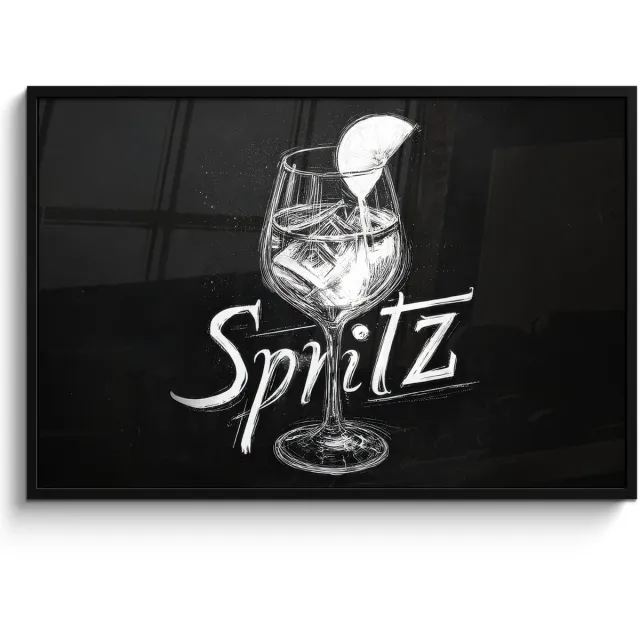 FrameYourWall Poster in lijst - Fotolijst 120x80 cm - Posters - Glas spritz - Krijtletters - Ijsblokjes - Citroen - Posterlijst zwart - Decoratie - Wanddecoratie woonkamer - Muurdecoratie slaapkamer Glas - Spritz