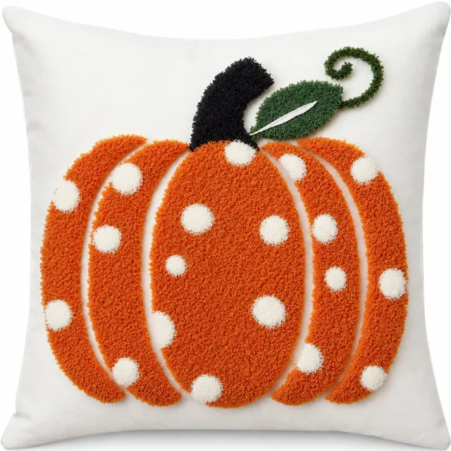 SWGOTA Linnen sierkussenhoes 45 x 45 cm met oranje pompoen en witte stippen - Vierkante decoratie voor bank en bed
