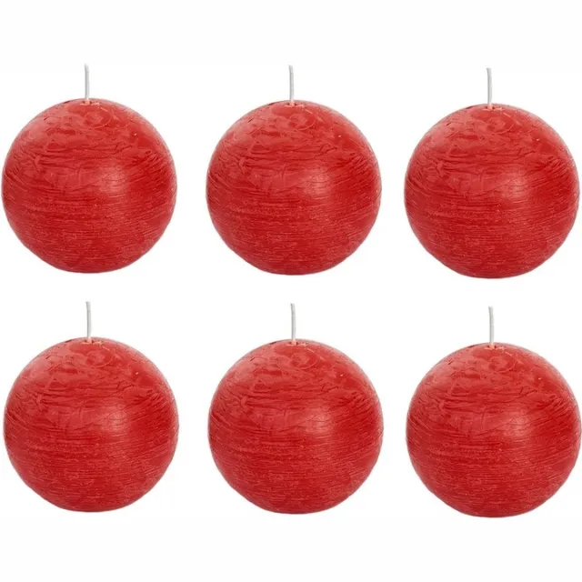 Spaas rustieke bolkaars - rood - 6x - D8 cm - 24 branduren - ronde kaarsen