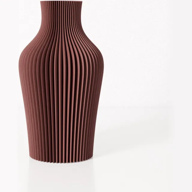 Fleuriek vaas LIV - Bordeaux rood H40 cm - Hoge decoratieve vaas met verticale lijnen - Gemaakt van kunststof - Moderne siervaas voor een sfeervol interieur