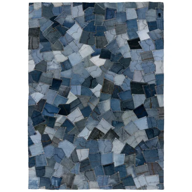 Dutch XXL Laagpolig Vloerkleed | Tapijt | Urban | Denim | Patchwork | Blauw | 80x150 cm, foto 2