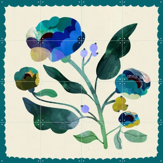 IXXI Deep Teal Flower, Lena Addink - 80 x 80 cm - Grote wanddecoratie en posters - Illustraties, Speels, Slaapkamer, Woonkamer, Bloemen Groen