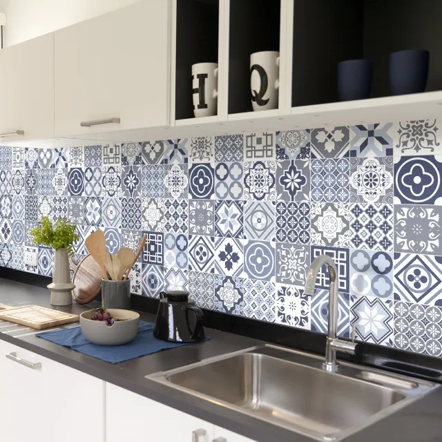 Ambiance Sticker Zelfklevende tegelmuurstickers voor keuken en badkamer - 30 RISONIZO cementtegelstickers - 30 stickers 15x15cm Multi color