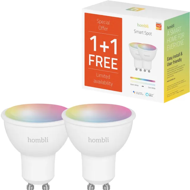 Hombli Slimme Verlichting Spot - (5W) RGB+CCT - Promo Pack 1+1 - 16 Miljoen Kleuren