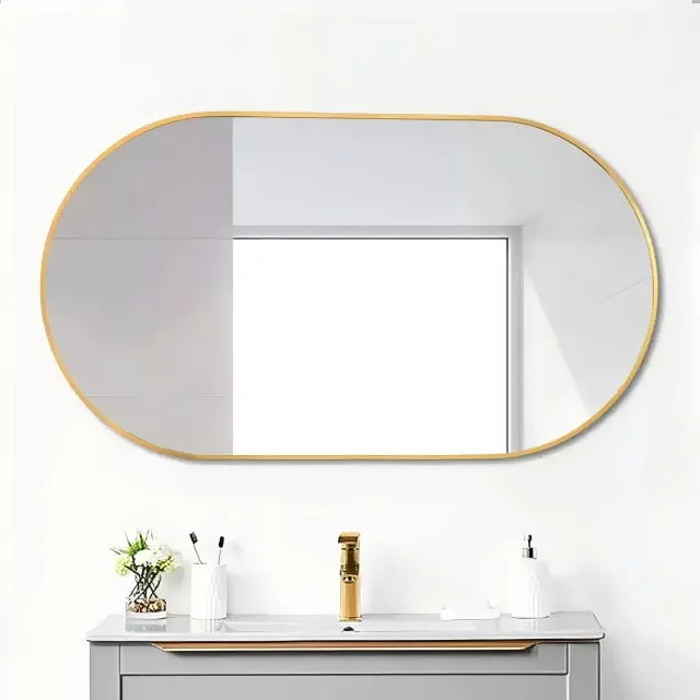 Smyl. Spiegel - Wandspiegel - Badkamerspiegel - Ovaal - Woonkamer - 50 x 80 cm - Goud - Slaapkamer