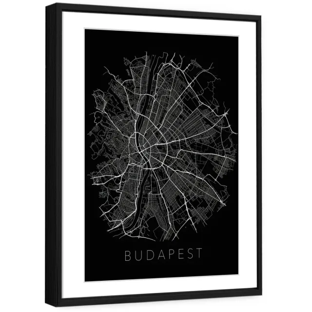 WALLARENA Schilderij met reliëf en passe-partout 120x80 cm - zwarte lijst - skyline van Boedapest - wanddecoratie voor woonkamer en slaapkamer