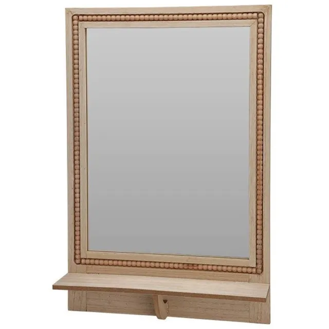 Home & Styling Spiegel met plank - vierkant - MDF - bruin - kralen rand - 40 x 10 x 60 cm Lichtbruin