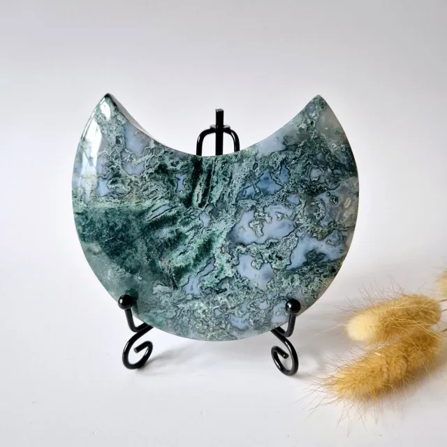 Moonlight Gemstones XL Edelsteen Mosagaat Maan op Standaard (Druzy & Patronen) #125 377gram