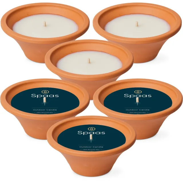 Spaas Noble Flame Buitenkaars – Terracotta Tuinschaal – circa 6u – Geurloos – 6 kaarsen Ivoor