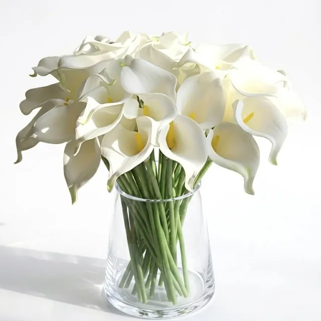 NUVEX Witte kunstbloemen calla lelie boeket kunstbloemen 10 stuks met lange stelen voor vaas tafel en interieur decoratie bloemen met kelkvorm Wit, Groen