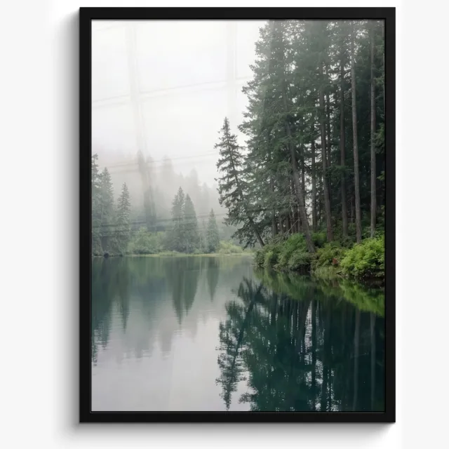 FrameYourWall Poster in lijst - Fotolijst 50x70 cm - Posters - Bergen - Meer - Bos - Posterlijst zwart - Decoratie - Wanddecoratie woonkamer - Muurdecoratie slaapkamer