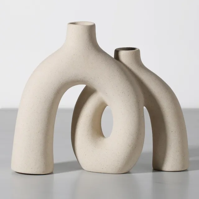 Unyqoos Stijlvolle keramische bloemenvaas in Scandinavische boho-stijl voor interieurdecoratie, Beige, Keramiek, 21.5cm