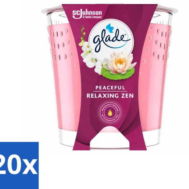 Glade 20 x Glade - Geurkaars Relaxing Zen - 100% Raapzaadwas - 112 g - Voordeelverpakking - 20 stuks lichtblauw