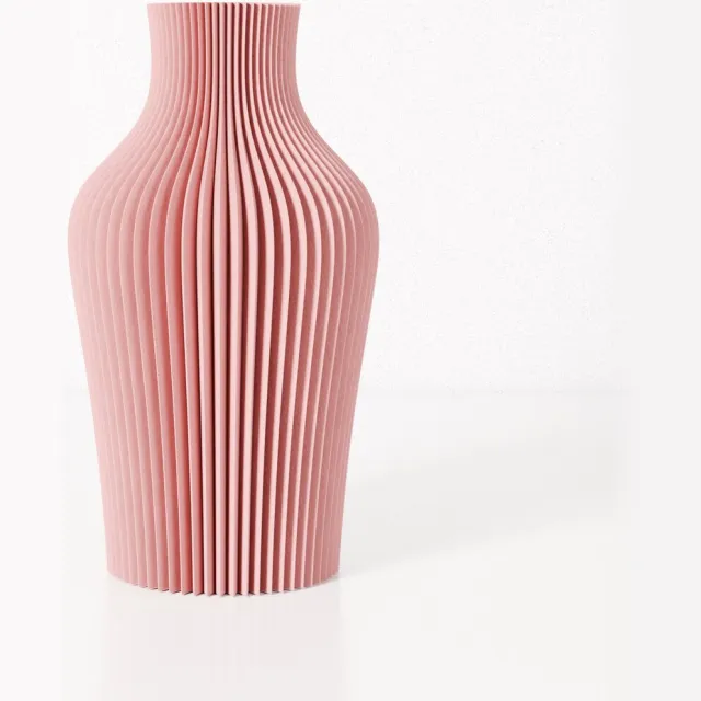 Fleuriek vaas LIV - Roze H40 cm - Hoge decoratieve vaas met verticale lijnen - Gemaakt van kunststof - Moderne siervaas voor een sfeervol interieur