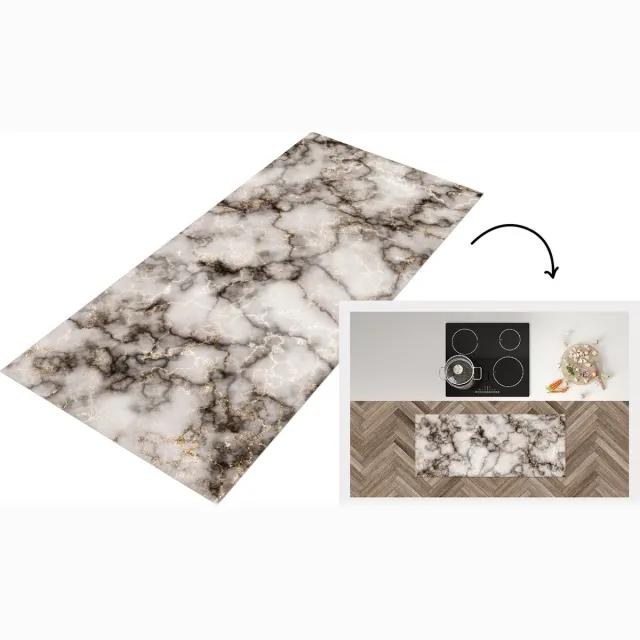 KitchenYeah Keukenloper - Loper keuken - Marmer - Wit - Goud - Keukenloper vinyl Multicolor