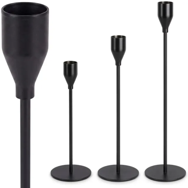 UC Set van 3 Zwarte Metalen Kaarshouders - Stijlvol Loft Design