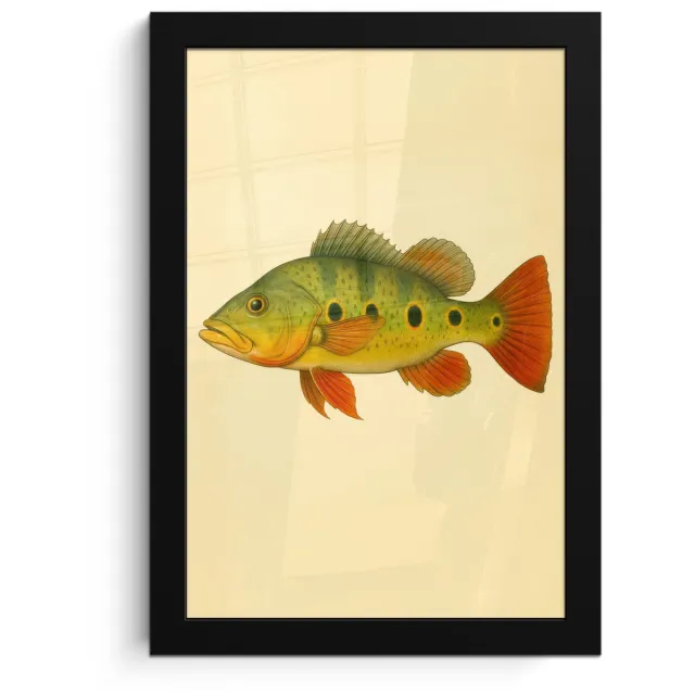 FrameYourWall Poster in lijst - Fotolijst 20x30 cm - Posters - Schubben - Vis - Groen - Illustratie - Posterlijst zwart - Decoratie - Wanddecoratie woonkamer - Muurdecoratie slaapkamer Vis - illustratie - Schubben