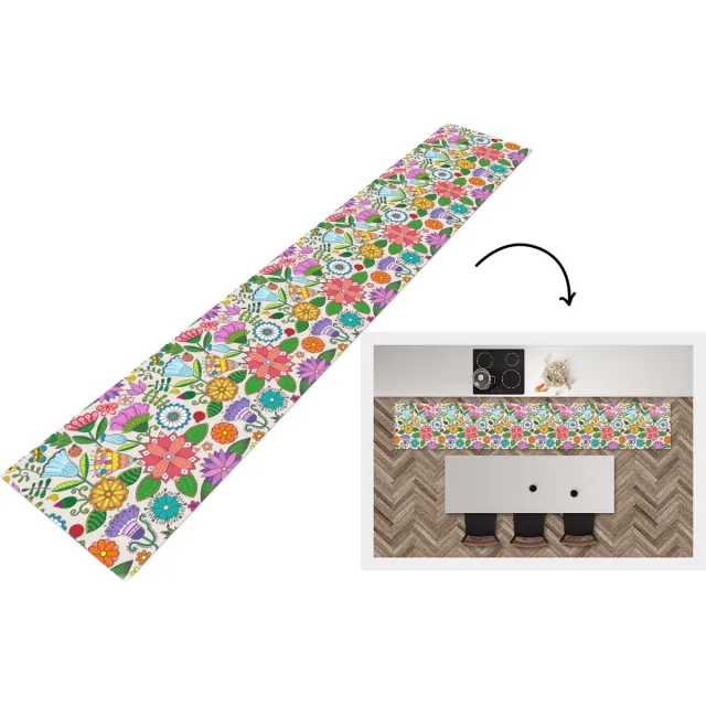 KitchenYeah Keukenloper - Loper keuken - Bloemen - Regenboog - Vlinder - Design - 120x50 cm - Keukenloper vinyl multicolor, foto 7