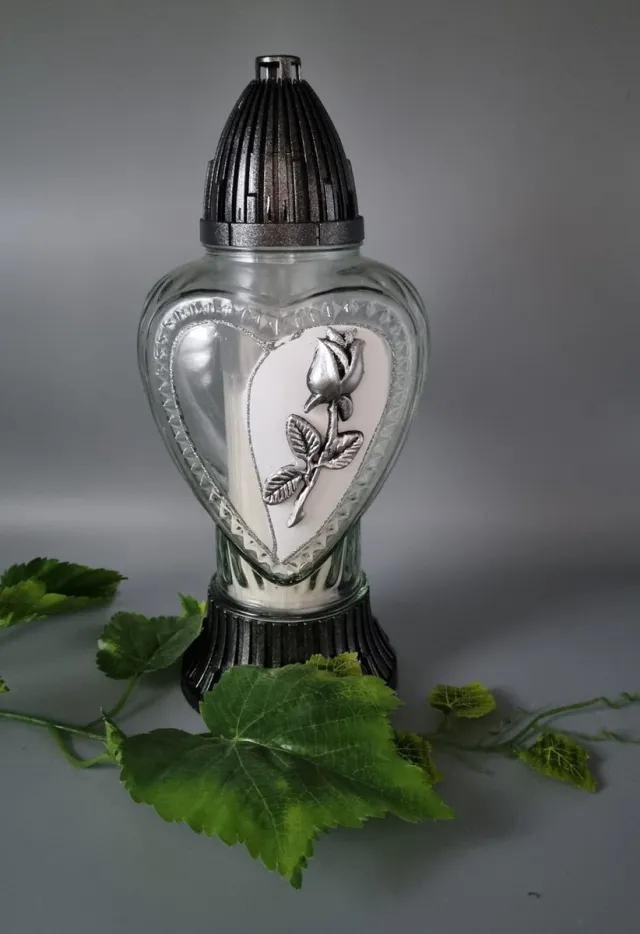 Herdenkingslichtjes Herdenkingslicht - ZP762 - Hart - Roos - Zilver - Grafkaars - Graflicht - Graflantaarn - Windlicht