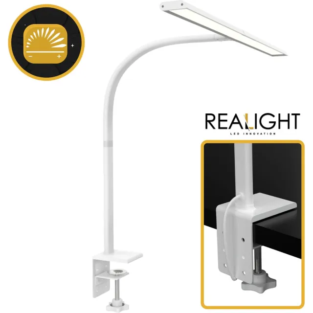 Realight bureaulamp – Daglichtlamp – Klemlamp – Thuiswerkplek Monitor lamp – Handwerklamp – Borduurlamp – Hobbylamp daglicht - Bureaulamp led - bureaulamp led dimbaar – LED – Met Klem – Wit – Dimbaar