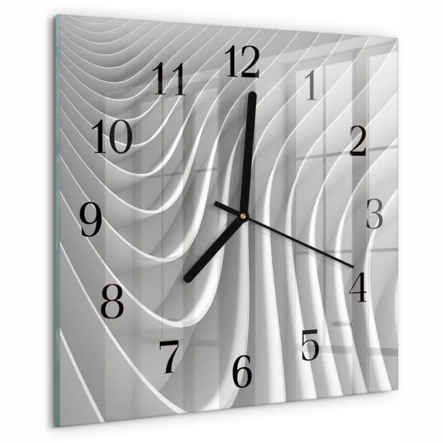 TULUP Wandklok - Abstractie Moderne Wandklok Glas - 30x30 cm - Grijs Wandklok Glas Decoratie - Zwarte Handen - Vierkante Wandklok - Moderne Wandklok Glas - Wandklok Glas Decoratie Grijs - Abstractie