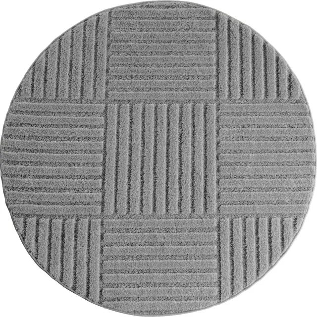 Muratap Japandi Art Kubic - Rond Scandinavisch Vloerkleed - Laagpolig Effen - Grijs- 120 CM Ø