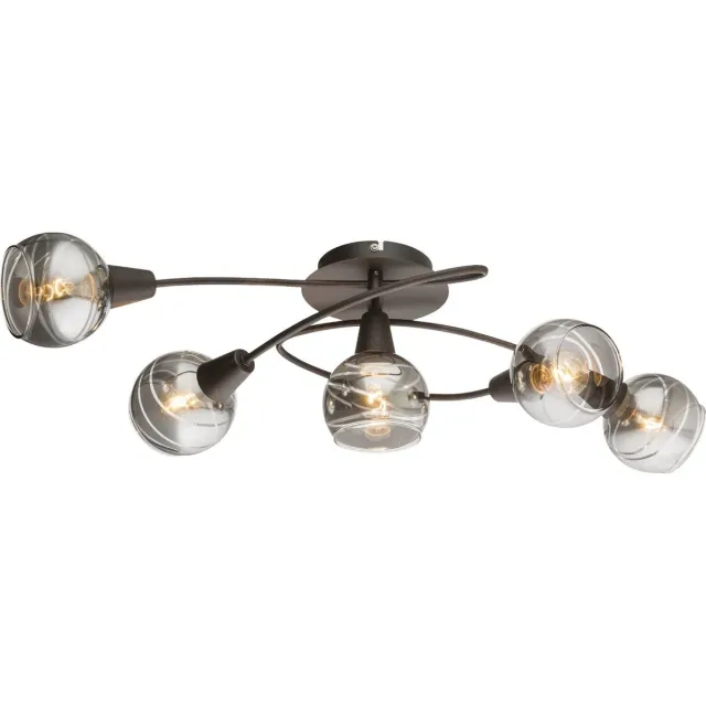 Trango 5-flg. Plafondlamp 1010-55L zwart optiek draaibaar *WOW* incl. 5x 5Watt LED lamp 3000K warm wit spots met design rokerige glazen kappen Woonkamerlamp, plafondspots 5-Vlams zwart
