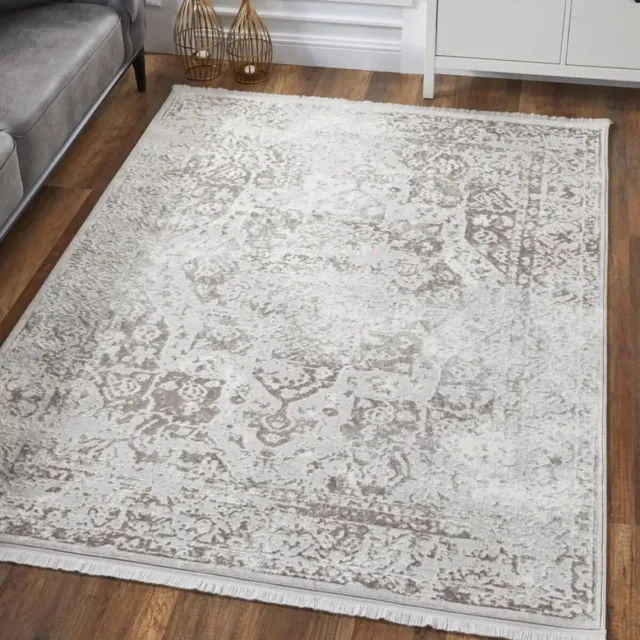 Woodman Carpet FRIESLAND - Creme-Bruin - 120x180cm, Laagpolig vloerkleed met franjes