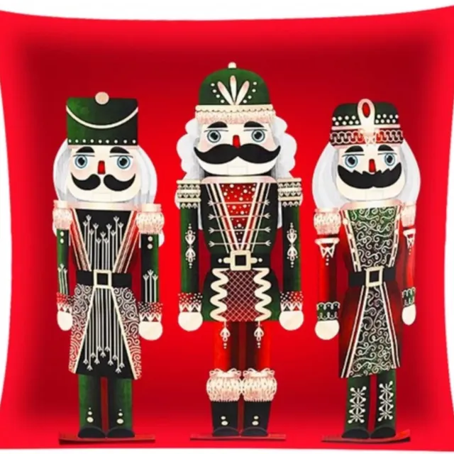 Ruhhy Kussenhoes Kerst 40x40 cm – Notenkraker Thema – Sfeervolle Kerstdecoratie rood, groen, wit, zwart