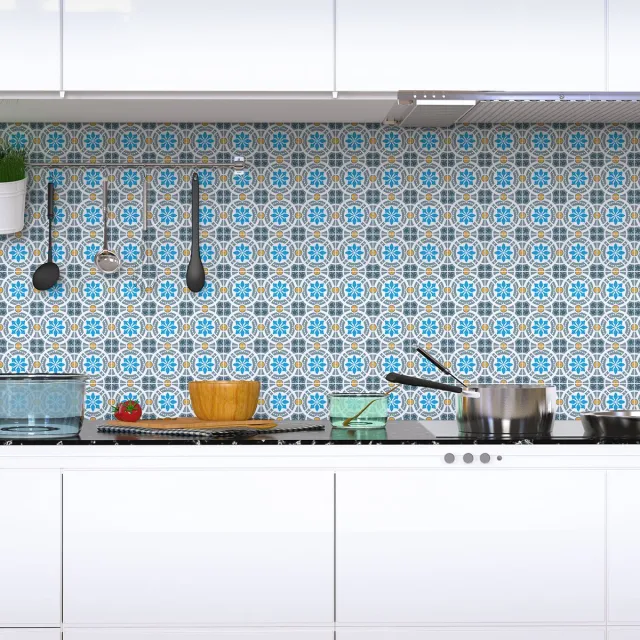 Ambiance Sticker Zelfklevende tegelmuurstickers voor keuken en badkamer - 60 cementtegelstickers (Azulejos Aristo) - 60 stickers, 20x20cm Multi color