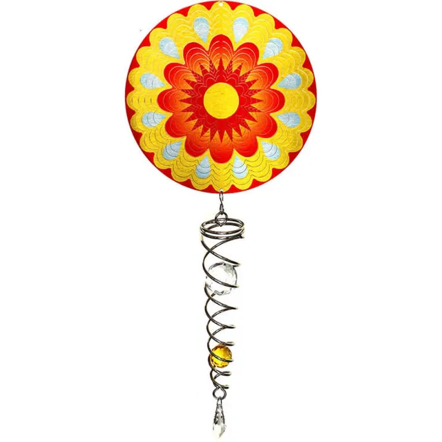 Spin Art/Cooking Vinyl Windspinner, Spin Art, Mandala Sun Artist Crystal Tail, ACTMSU0800, totale lengte 60cm Babyblauw, Geel, Oranje, Rood