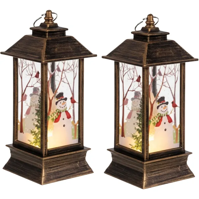 Ruhhy Kerstlantaarn - 2x - goud/zwart - 12 x 5 cm - kunststof - LED licht - lantaarn - kerst - kerstlicht Goudkleurig