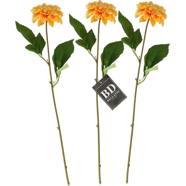 Bellatio Design Kunstbloem Dahlia - 3x - 50 cm - lichtgeel - kunst zijdebloemen
