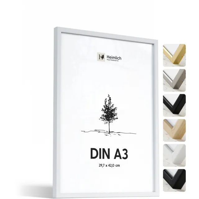 Heimlich Fotolijst A3 (29,7x42 cm) - Posterlijst Massief Hout Wit - Wandhangend - Onbreekbaar Kunststof Glas