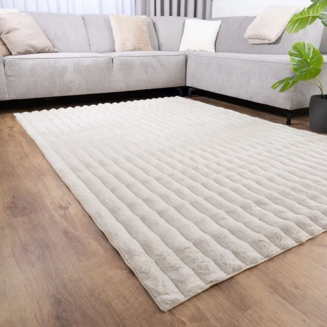Koho Carpets Crème Tapijt Zacht Hoogpolig Vloerkleed Koho Stripe - 200x290cm- Modern - Woonkamer - Salon - Slaapkamer - Eetkamer