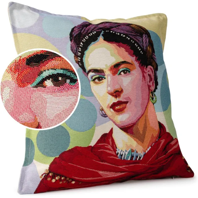 ANRO Frida Kahlo Sierkussen 45x45 cm - Jacquard gobelin Beige