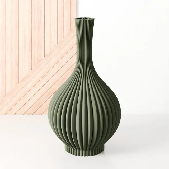 Fleuriek Vaas - Groen - H30 cm - Vaas voor zijden bloemen of kunstbloemen - Woonaccessoires voor droogbloemen - 3D geprinte vaas van gerecycled kunststof