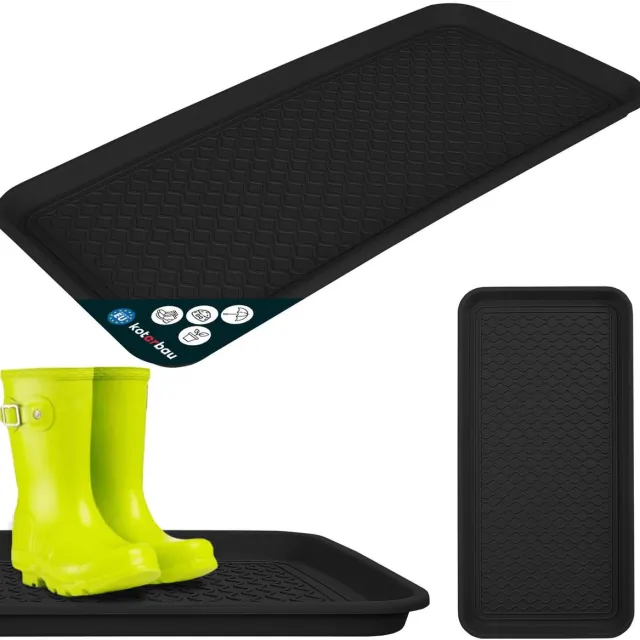 KOTARBAU Schoenenlekbak, Lekbak Schoenen, Kunststof, 38 x 76 cm, Zwart, Schoenendruipbak, Schoenmat, Laarzen Afdruipmat, Schoenafdruipbak, Schoenenschaal, Lekbak voor Natte Schoenen