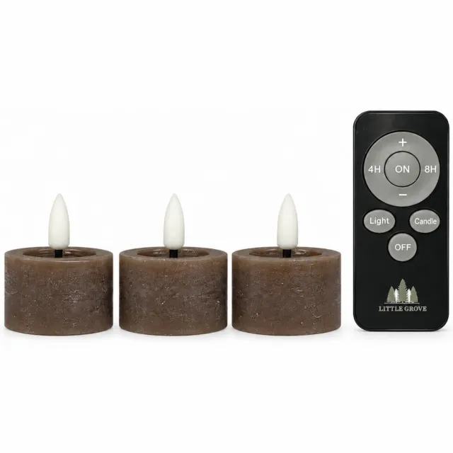 Little Grove set van 3 LED-theelichten van echte wax - Ø4,5x2,5 cm - Mocha