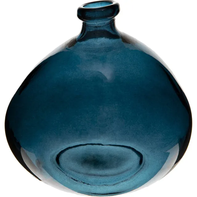 Atmosphera bloemenvaas Genua - Organische bol fles vorm - blauw transparant - glas - 22 x 21 cm