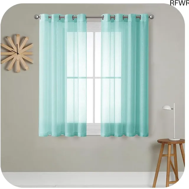 RFWR Transparant Voilegordijn 140x137 cm - Turquoise - Linnenlook met Zeilringen voor Slaapkamer en Woonkamer
