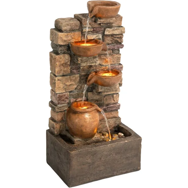 Teamson Home Tuin Waterornament - Waterfontein - 4-Laags Steenontwerp - Bruin